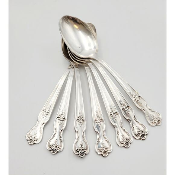 Rogers Magnolia Inspiration Set 7 Teaspoons Silverplate Flatware Vtg Discontinue - Picture 4 of 5